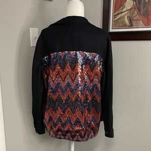 Vilagallo Black Wool Blend Jacket sparkle embellished Anthro Size 42 Colorful